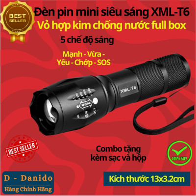 Đèn Pin Mini Siêu Sáng XML-T6 Vỏ Hợp Kim Nhôm Cao Cấp - Chính Hãng D Danido