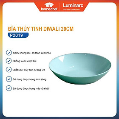 Đĩa (dĩa) thủy tinh sâu lòng Luminarc Diwali màu xanh ngọc 20cm P2019 | Hàng chính hãng