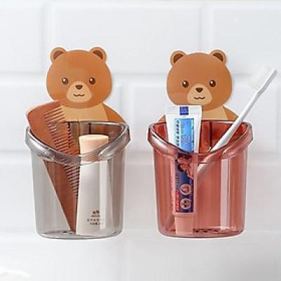 Cốc Đựng Bàn Chải Kem Đánh Răng Hình Gấu Kèm Miếng Dán Tường Nhà bếp