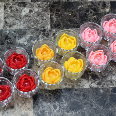 Combo 12 Ly Nến Hoa Sen Không Khói Không Mùi Từ Shop R2D 3 Màu Đỏ-Vàng-Hồng Dùng Cúng Dường, Trang Trí.