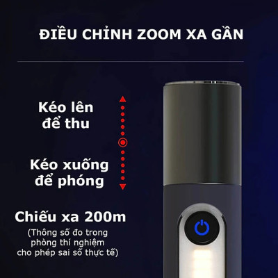 Đèn pin cầm tay siêu sáng chiếu xa 200m Zoom xa gần, Đèn pin Led cầm tay có móc treo, pin trâu, chống thấm nước IPX4-XST836 - Hàng chính hãng 