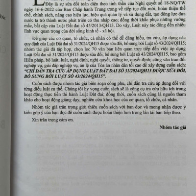 Sách Chỉ Dẫn Tra Cứu Áp Dụng Luật Đất Đai 2024 - ThS. Nguyễn Biên Thùy và ThS. Phạm Thị Hằng (V2434A)