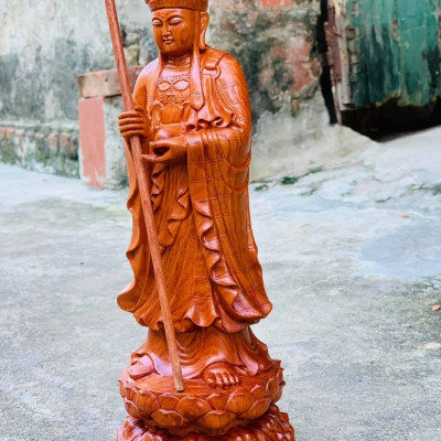 Tượng phật địa tạng vương bồ tát bằng gỗ hương đá kt cao 30cm