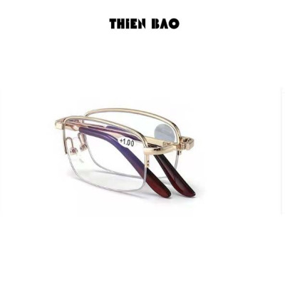 Kính lão thị, viễn thị đọc sách Nam nữ gấp gọn ( Tặng bao da đeo hông) KVT1510 tròng Nhật xẻ cước loại tốt mạ crom bền đẹp