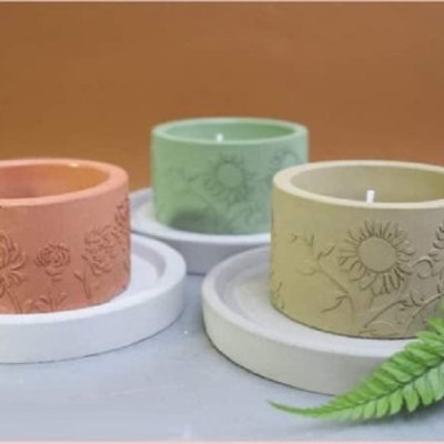 Set 4 hủ nến bằng xi măng đựng viên nến thơm tealight candles - hàng handmade DIY, cốc để nến cúng phật , bàn thờ trang trí nhiều màu 