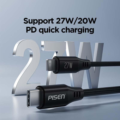 Cáp Sạc Nhanh Pisen Quick Magipi Magloop Lightning USB-C 27W 1m - Màu Xanh