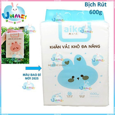 (Bịch Khăn Rút) Khăn Vải Khô Đa Năng Aiko 600g Siêu Mềm Mại, Không Chất Bảo Quản, An Toàn Cho Bé Dạng Rút KT:(19x20cm)