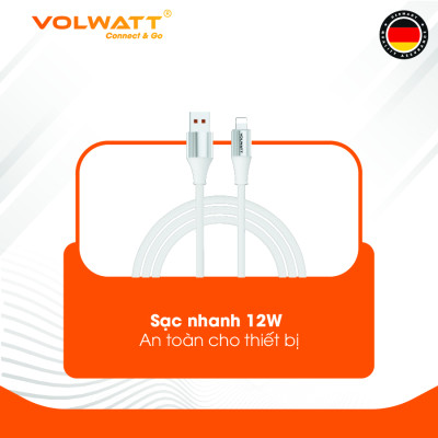 Cáp sạc nhanh Volwatt GE-S16-AL hàng chính hãng | Cáp USB-A to L 12W, thích hợp từ iP14 trở xuống – Dây bện, chống rối, BH 12 tháng