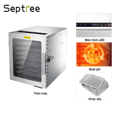 Máy sấy thực phẩm chuyên nghiệp dung tích 16.2 lít, 8 khay Thương hiệu Mỹ cao cấp Septree DBC-08A01 - Hàng Nhập Khẩu (BH 1 NĂM)