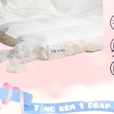 Nệm Topper, Tấm Topper Làm Mềm Nệm Tiêu Chuẩn Khách Sạn Cao Cấp 5 Sao Dày 10cm Tặng Kèm Drap Nệm