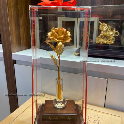 Bông hoa hồng dát vàng 25cm (L4) MT Gold Art- Hàng chính hãng, trang trí nhà cửa, phòng làm việc, quà tặng sếp, đối tác, khách hàng, tân gia, khai trương 