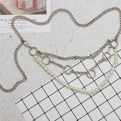 Belt váy xích thắt lưng chuỗi titan nhiều lớp mix ngọc trai ấn tượng cá tính