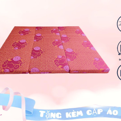 Nệm PE Hàn Quốc Cao Cấp Gấp 3 ( 1m x 1m95 x 3cm) Giao Màu Ngẫu Nhiên - Tặng Kèm Cặp Áo Gối