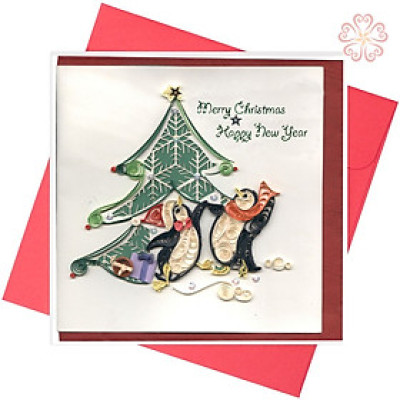 Thiệp Giáng Sịnh Giấy Xoắn Cây Thông Noel