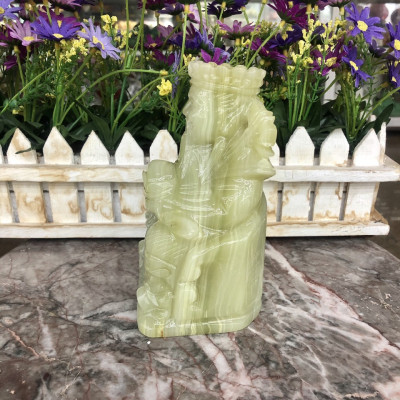 Tượng ông Thần Tài kim tiền cầm thỏi vàng kim nguyên bảo phong thủy mang lại may mắn tài lộc đá ngọc onyx đặt bàn thờ thần tài - Cao 15 cm