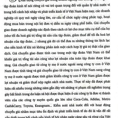 Tăng cường đối với kiểm soát nhà nước đối với hoạt động chuyển giá trong doanh nghiệp trong điều kiện hội nhập kinh tế ở Việt Nam