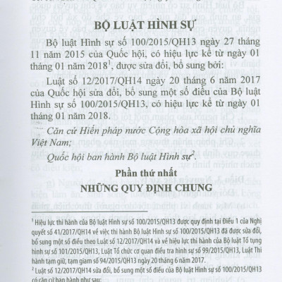 Bộ Luật Hình Sự Năm 2015 Sửa Đổi, Bổ Sung Năm 2017