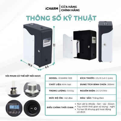 Máy xông tinh dầu, khuếch tán tạo mùi thơm công nghiệp khách sạn, spa, cửa hàng i120 iCHARM
