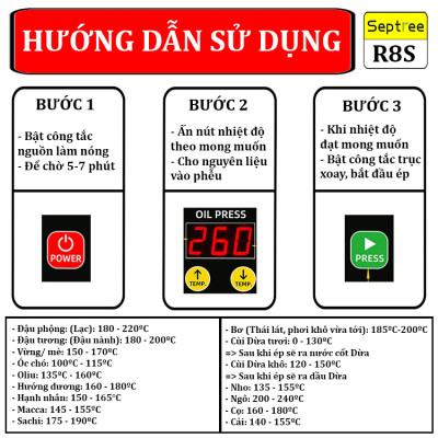 Máy ép dầu ăn thực vật thế hệ thứ 4 hoàn toàn mới thương hiệu Mỹ cao cấp Septree R8S 1100W - Hàng chính hãng