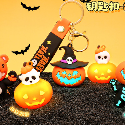 Móc khóa bí ngô Halloween có đèn phát sáng dùng làm quà tặng trang trí