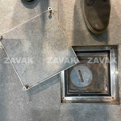 Nắp bể phốt Zavak MHE-25 KT25x25cm, chống nước, chống mùi, lát đá dày 2 cm chịu tải 1 tấn, inox 304