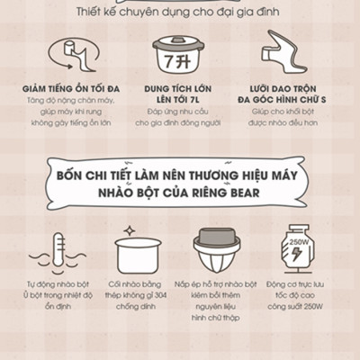 Máy Trộn Bột Ủ Bột Lên Men Tự Động BEAR HMJ-A70C1 Chống Dính Dung Tích 7 Lít Công Suất 250 W - Hàng Chính Hãng