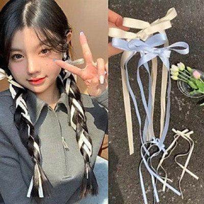 Nơ kẹp tóc dài, nơ thắt tóc dễ thương ( set 2 cái )