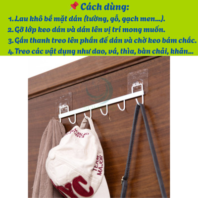 Giá Treo Dụng Cụ Nhà Bếp Dán Tường 6 Móc -Thanh Treo Đa Năng Gắn Tường Không Cần Khoan -Móc Treo Dán Tường Tiện Lợi