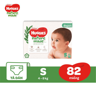 Tã/Bỉm dán siêu cao cấp Huggies Platinum Nature Made size S82 (82 miếng)