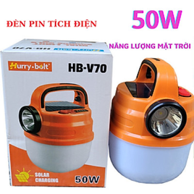 Bóng Đèn Tích Điện V70 50W Siêu Sáng Tích Hợp Đèn Pin Có Sạc Năng Lượng Mặt Trời, Đèn led đa năng đi vườn, cắm trại, picnic, đèn dự phòng khi cúp điện, đèn pin sạc USB