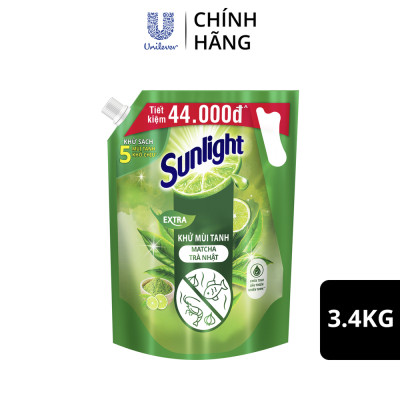 Túi Nước Rửa Chén Sunlight Bio-care Thiên Nhiên 100% Gốc Thực Vật Hương Matcha Trà Nhật 3.3KG