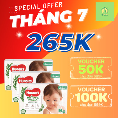 Combo 3 gói tã dán Huggies Nature Made size M64 miếng Vaca Baby House