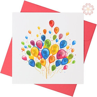 Thiệp Giấy Xoắn - Chùm bong bóng - size 15x15cm 