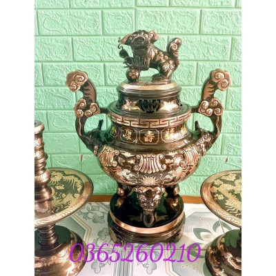 ĐỈNH 60 CM NẶNG 34 KG NGŨ SỰ 5 MÓN CHẤT LIỆU BẰNG ĐỒNG