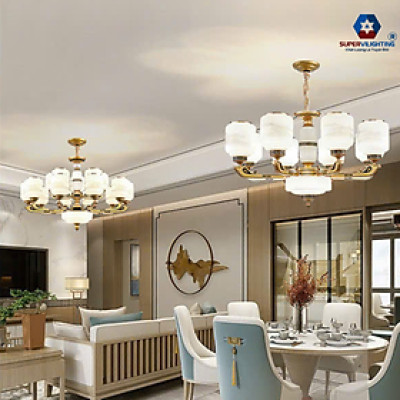 Đèn chùm pha lê trang trí phòng khách sảnh 15 tay hai tầng Supervilighting phong cách cổ điển