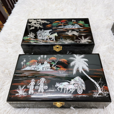 Hộp nữ trang sơn mài cẩn ốc chìm Cao Cấp size 14x24x6 cm đựng đồ trang sức, vật dụng nhỏ xinh, trang trí, làm quà tặng ý nghĩa
