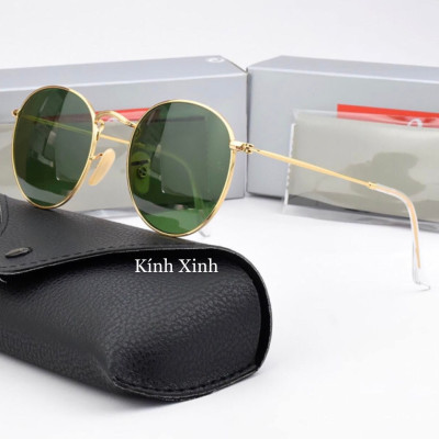 Kính râm Nam Nữ Mắt Tròn Nhỏ Tròng Thủy Tinh Chống Nắng UV 400 Phong Cách Cổ Điển + Tặng Kèm Phụ Kiện Cao Cấp