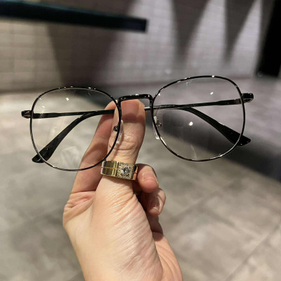 Kính mắt unisex thời trang dáng tròn nhỏ gọng kim loại màu xám