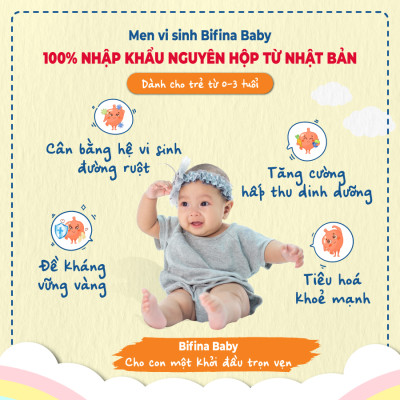 Bifina Baby Nhật Bản - Hộp 30 gói - Hỗ trợ bổ sung lợi khuẩn, tăng đề kháng cho trẻ sinh non, sinh mổ, dùng sữa công thức