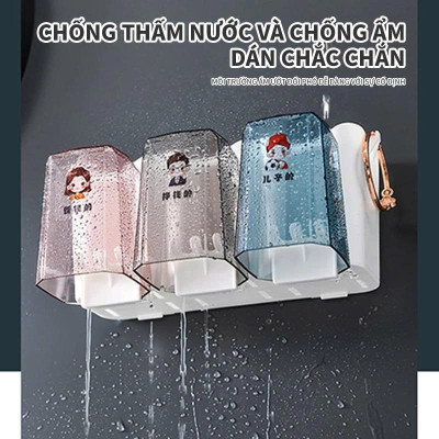 Bộ Nhả Kem Đánh Răng Tự Động Cao Cấp Kèm 4 Cốc – Kệ Để Bàn Chải Gắn Tường