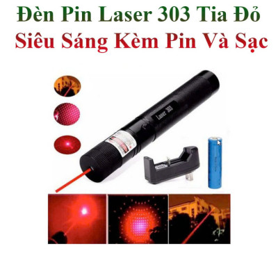 Đèn pin chiếu tia laser 303 - Bút thuyết trình (Kèm hộp+pin+sạc) - Hàng chính hãng