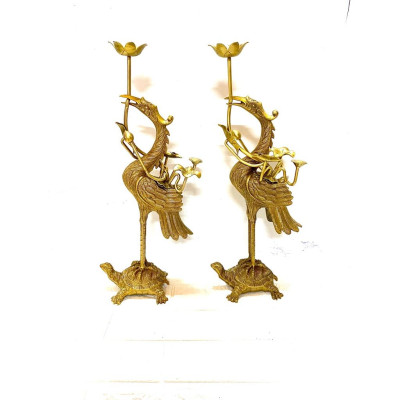 ĐÔI HẠC NẾN CAO 47 cm nặng 4 kg chất liệu bằng đồng 