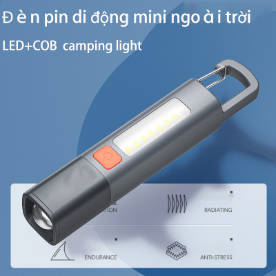 Đèn pin sạc LED, Lumens cao, Đèn Pin Sạc đèn pin sạc USB có thể phóng to, 3 chế độ với đèn làm việc COB, đèn pin để cắm trại nhỏ