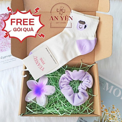 Set Quà Kẹp Hoa Sứ Srunchies Vớ No.6 Tặng Sinh Nhật Bạn Gái Người Yêu 20/10 8/3, Quà Tặng Học Viên