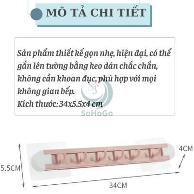 Giá treo dụng cụ nhà bếp đa năng -Kệ treo tường có móc và khe cắm dao kéo -Thanh treo nhà bếp thông minh 6 móc