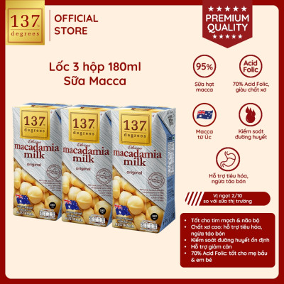 Lốc 3 hộp Sữa hạt Macca Nguyên chất 137 DEGREES 180ml
