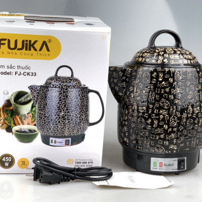 Siêu Sắc Thuốc 3L ,Ấm Sắc Thuốc Tự Động Fujika K5 Lòng Ấm Tráng Men Chịu Nhiệt Cao Màu Đen Họa Tiết Kí Tự- Hàng Chính Hãng