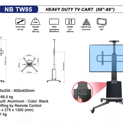 Giá Treo Tivi Di Động NB TW85 nâng hạ điện tử tự động HÀNG CHÍNH HÃNG NORTHBAYOU đầy đủ CO,CQ