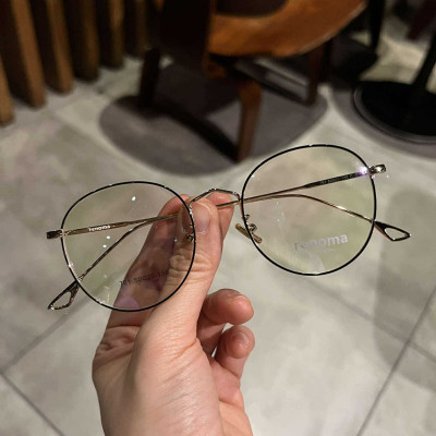 Kính Mắt tròn to kim loại tăm thời trang Hàn Quốc (Màu đen vàng)