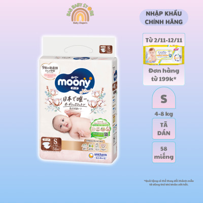 Tã dán Moony Natural siêu cao cấp S58/M46/L38 - Nhập Khẩu Chính Hãng